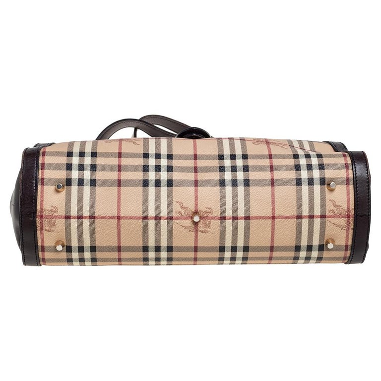 Burberry Brown/Beige Haymarket Check Pvc And Leather Buckle Flap Satchel At  1Stdibs