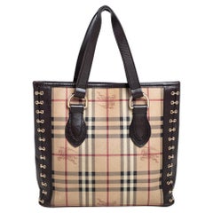 Burberry Brown/Beige Haymarket Check PVC and Leather Grommet Regent Tote