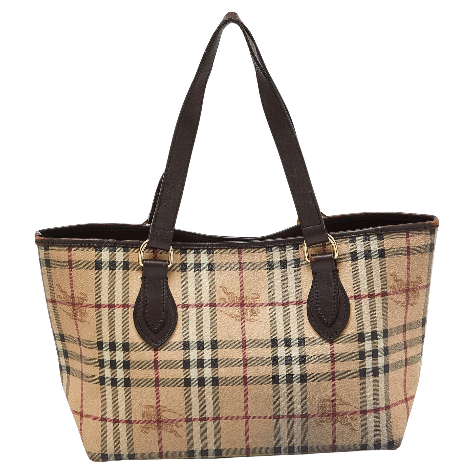 Burberry Brown/Beige Haymarket Check PVC and Leather Regent Tote For Sale