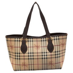 Used Burberry Brown/Beige Haymarket Check PVC and Leather Regent Tote