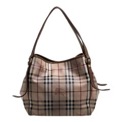 Burberry Brown/Beige Haymarket Check PVC and Leather Small Canterbury Tote