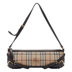 Burberry Brown/Beige Haymarket Coated Canvas and Leather Stipe Long Shoulder Bag