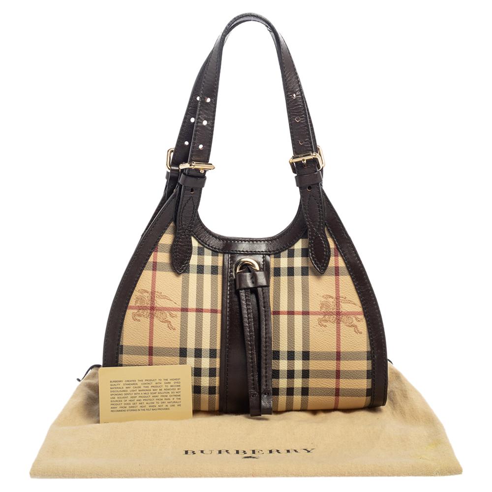 Women's Burberry Brown/Beige Haymarket PVC and Leather Kensington Baguette Bag