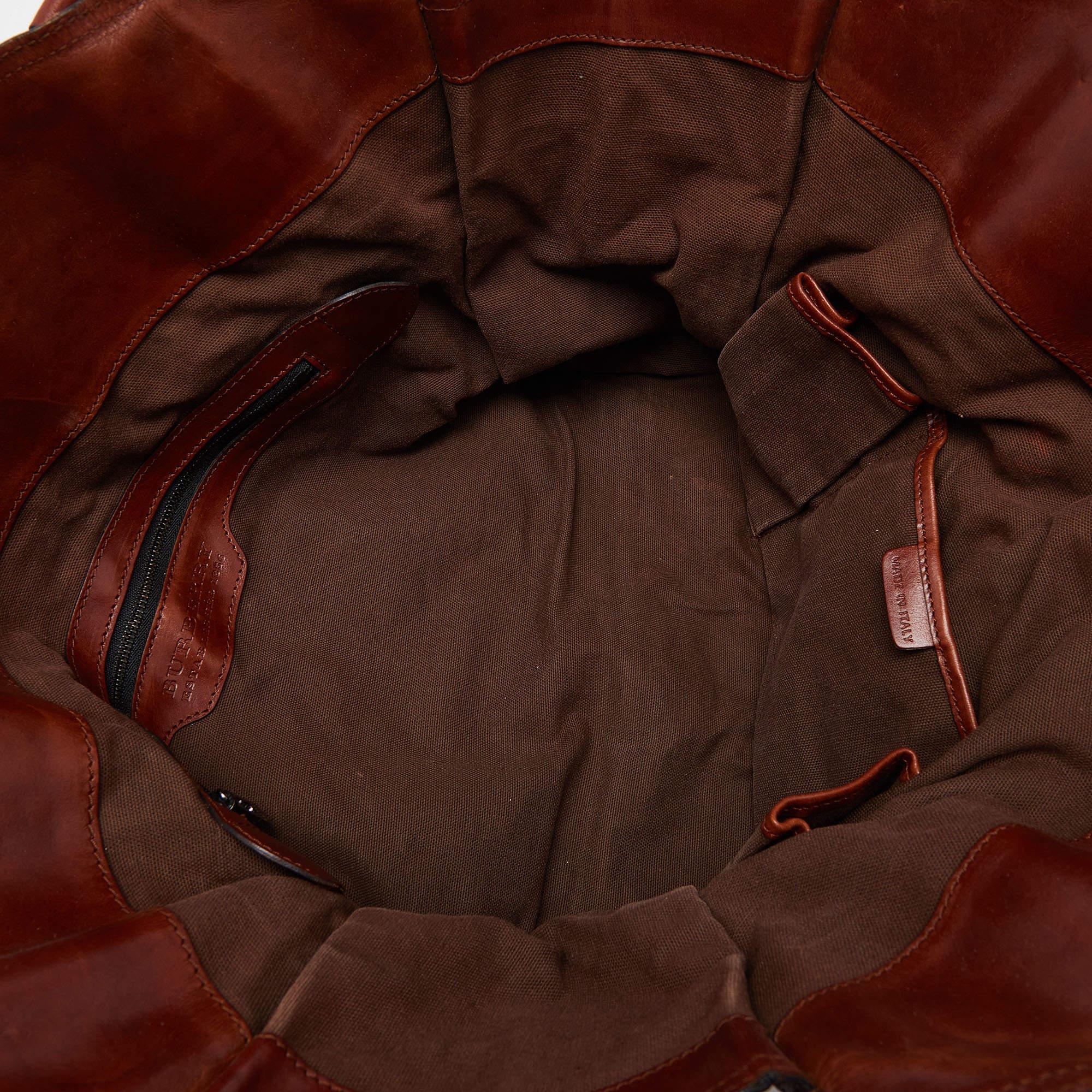 Fourre-tout à ceinture en cuir et toile à carreaux Brown/Beige Burberry en vente 1