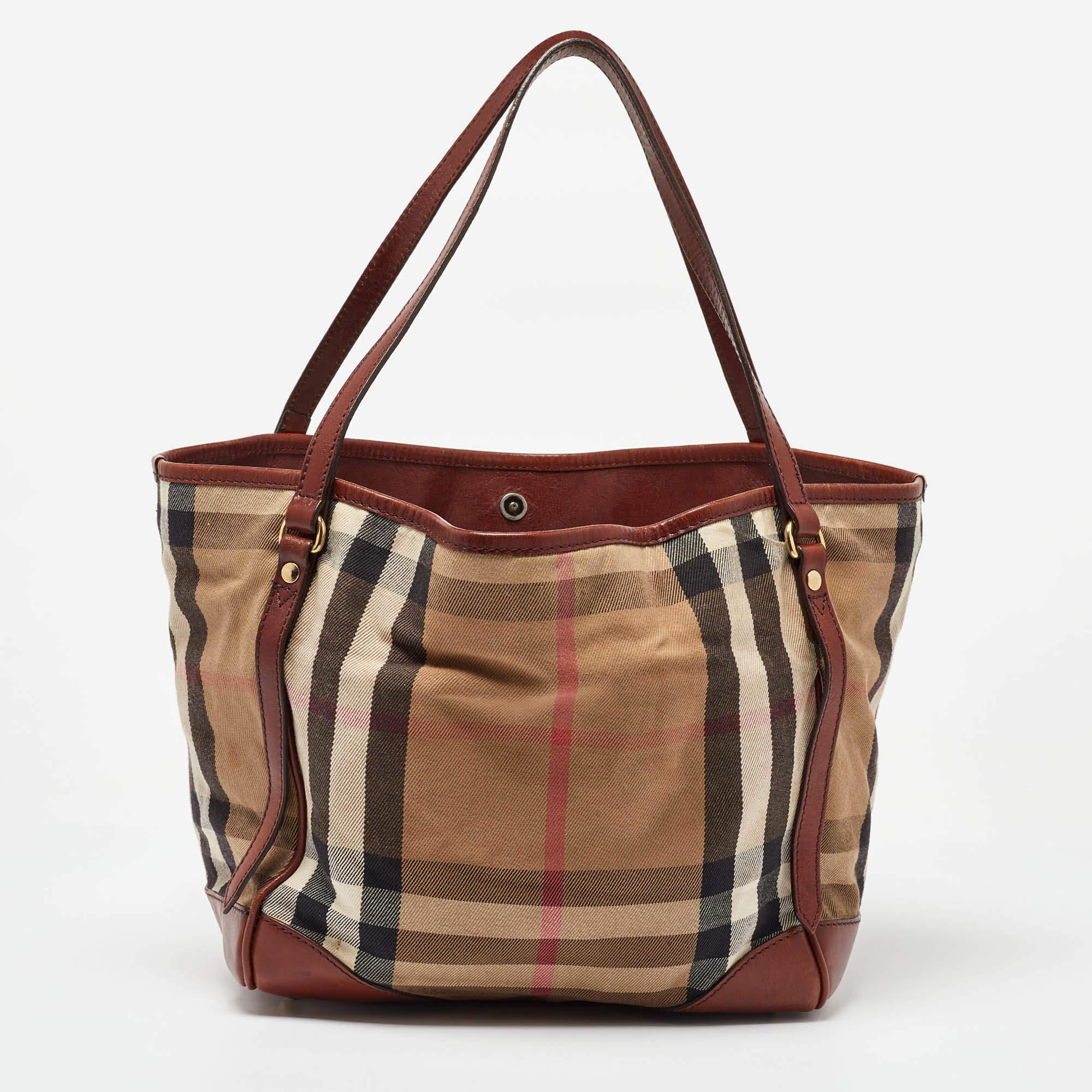 Women's Burberry Brown/Beige House Check Canvas and Leather Canterbury Tote For Sale