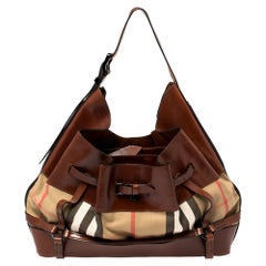 Burberry Brown/Beige House Check Canvas and Leather Kenton Hobo