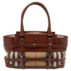 Burberry Brown/Beige House Check Fabric and Leather Bridle Satchel