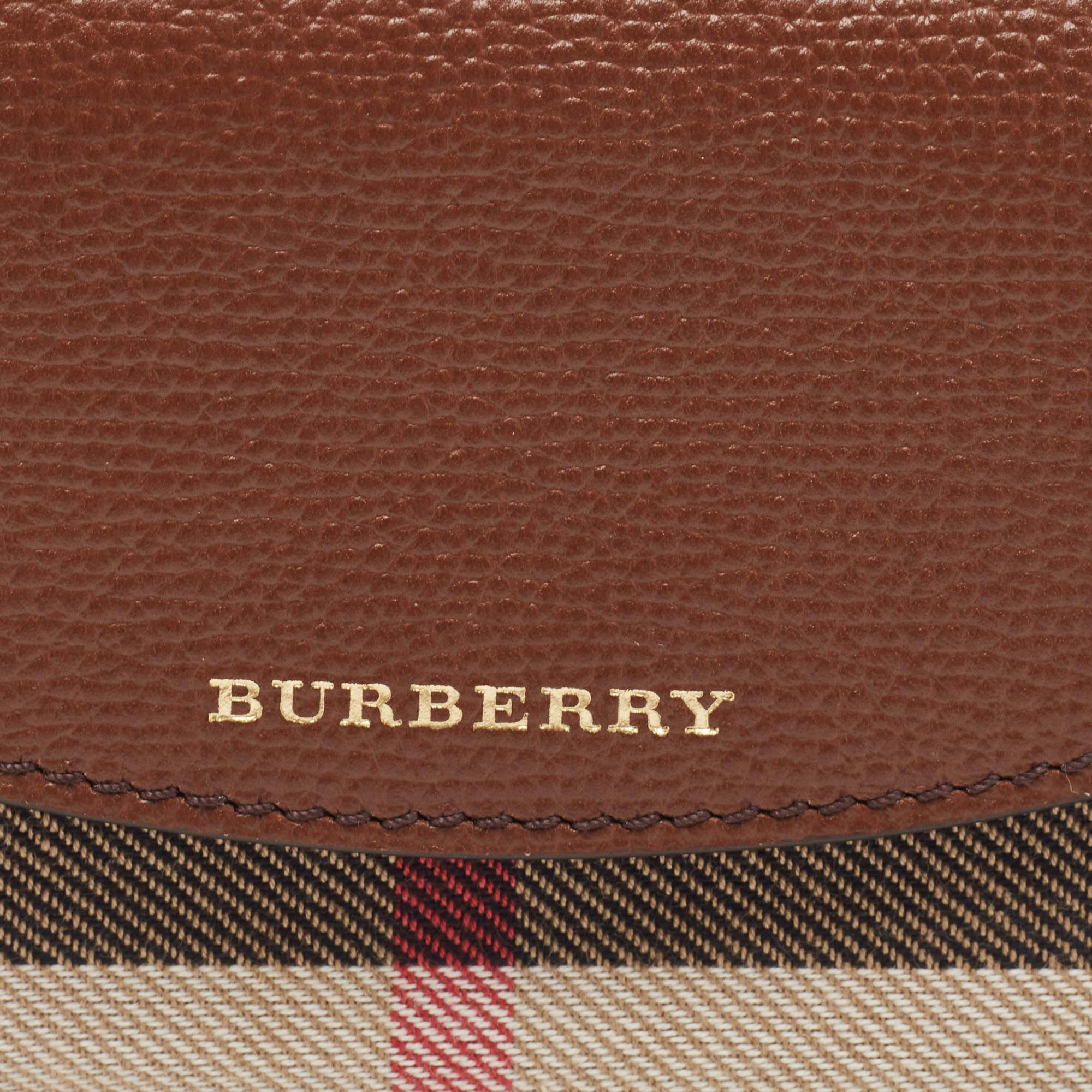 Burberry Brown/Beige House Check Fabric and Leather Luna Compact Wallet 5