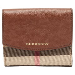 Burberry Brown/Beige House Check Fabric and Leather Luna Compact Wallet