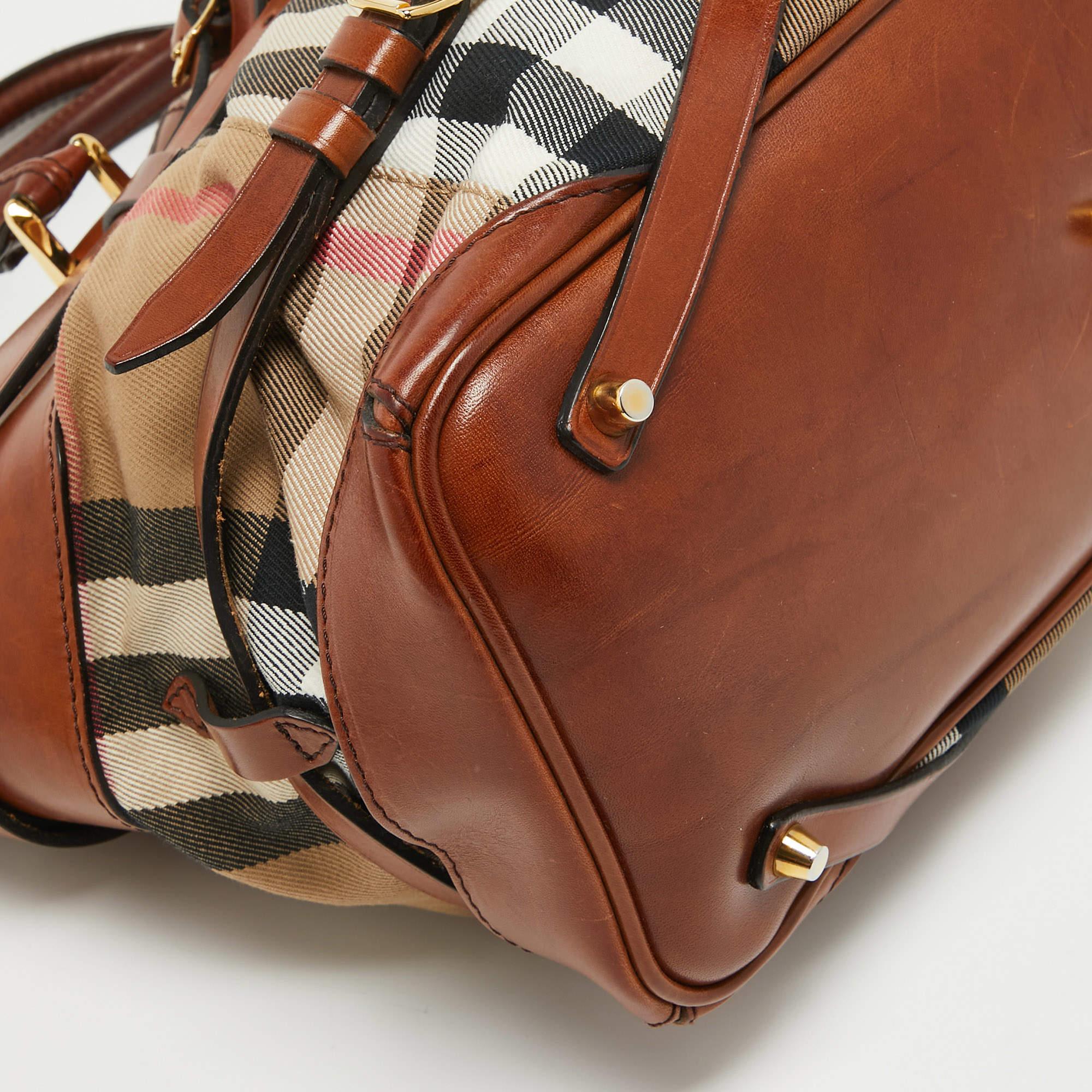 Burberry Brown/Beige House Check Fabric and Leather Medium Bridle Lynher Tote 11
