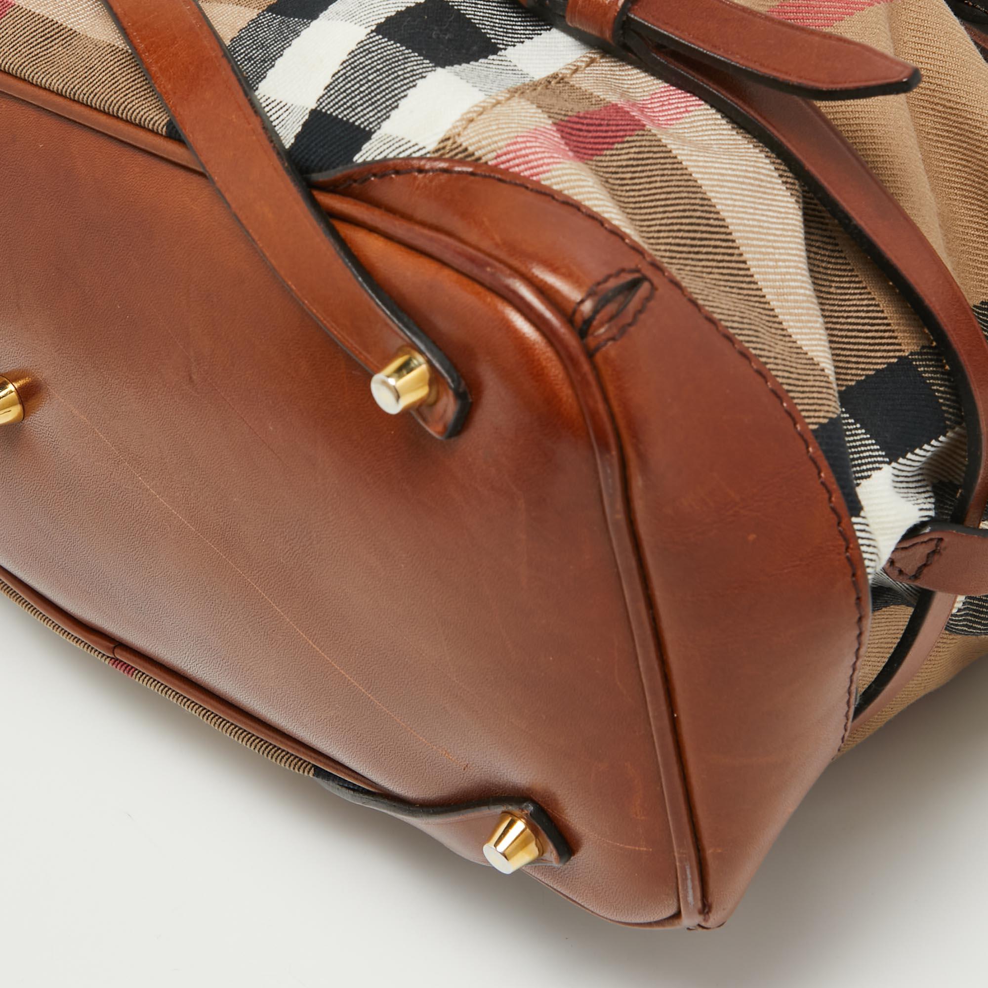 Burberry Brown/Beige House Check Fabric and Leather Medium Bridle Lynher Tote 3