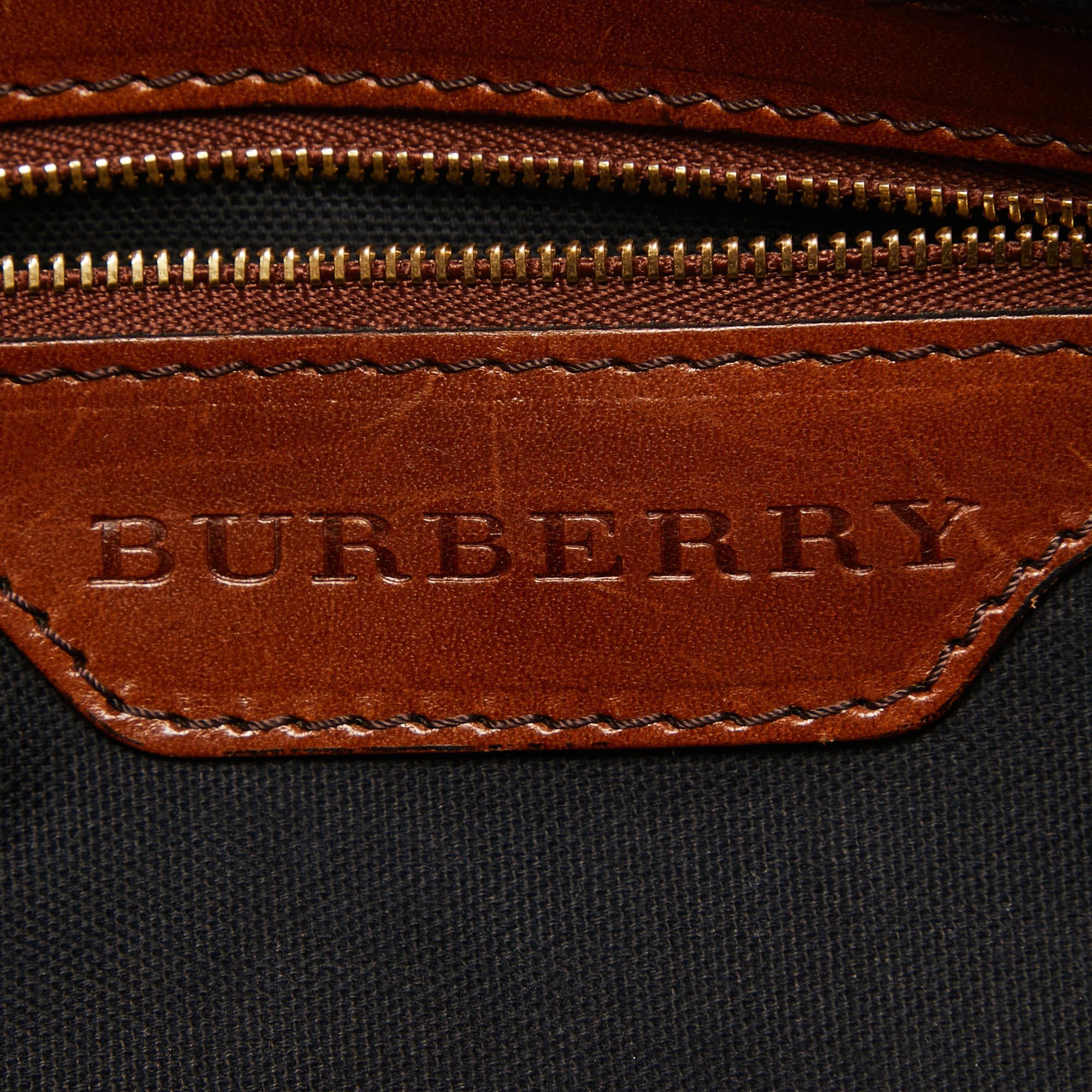 Burberry Brown/Beige House Check Fabric and Leather Medium Bridle Lynher Tote 4