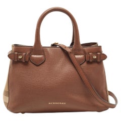 Burberry Brown/Beige House Check Stoff und Leder Small Banner Tote