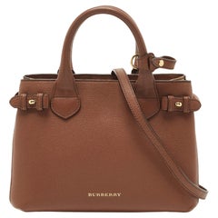 Burberry Brown/Beige House Check Stoff und Leder Small Banner Tote