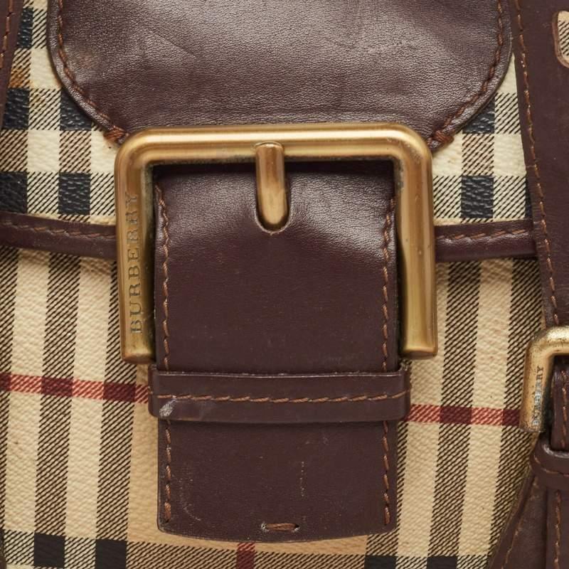 Burberry Brown/Beige House Check PVC and Leather Buckle Flap Bag 1