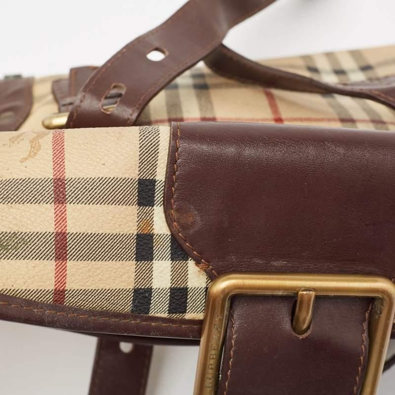Burberry Brown/Beige House Check PVC and Leather Buckle Flap Bag 3