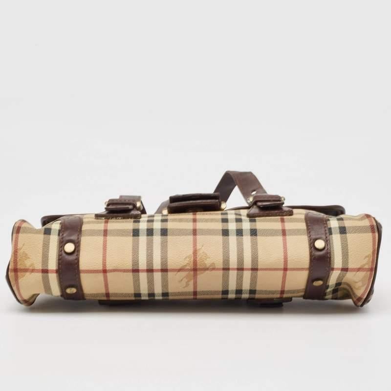 Burberry Brown/Beige House Check PVC and Leather Buckle Flap Bag 5