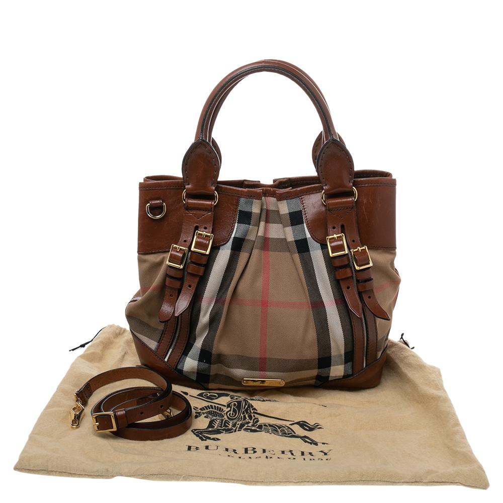 Burberry Brown/Beige Housecheck Canvas and Leather Bridle Tote 6