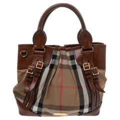 Burberry Brown/Beige Housecheck Canvas and Leather Bridle Tote
