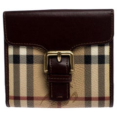 Burberry Brown/Beige Hymarket PVC and Leather Buckle Wallet at 1stDibs