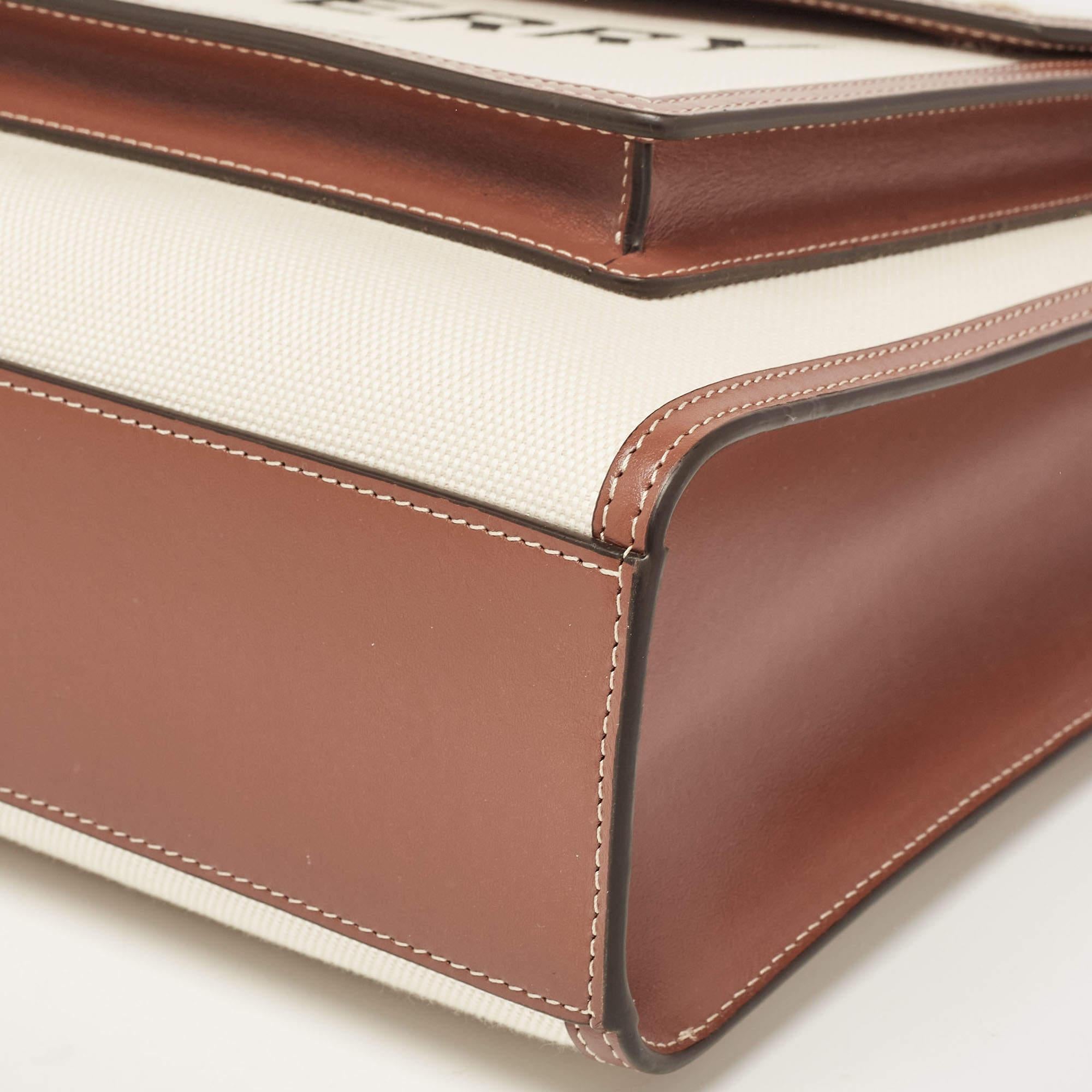 Burberry Brown/Beige Leather and Canvas Medium Pocket Bag In Excellent Condition In Dubai, Al Qouz 2
