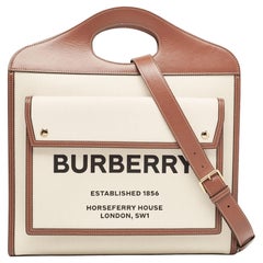 Burberry Brown/Beige Leather and Canvas Medium Pocket Bag