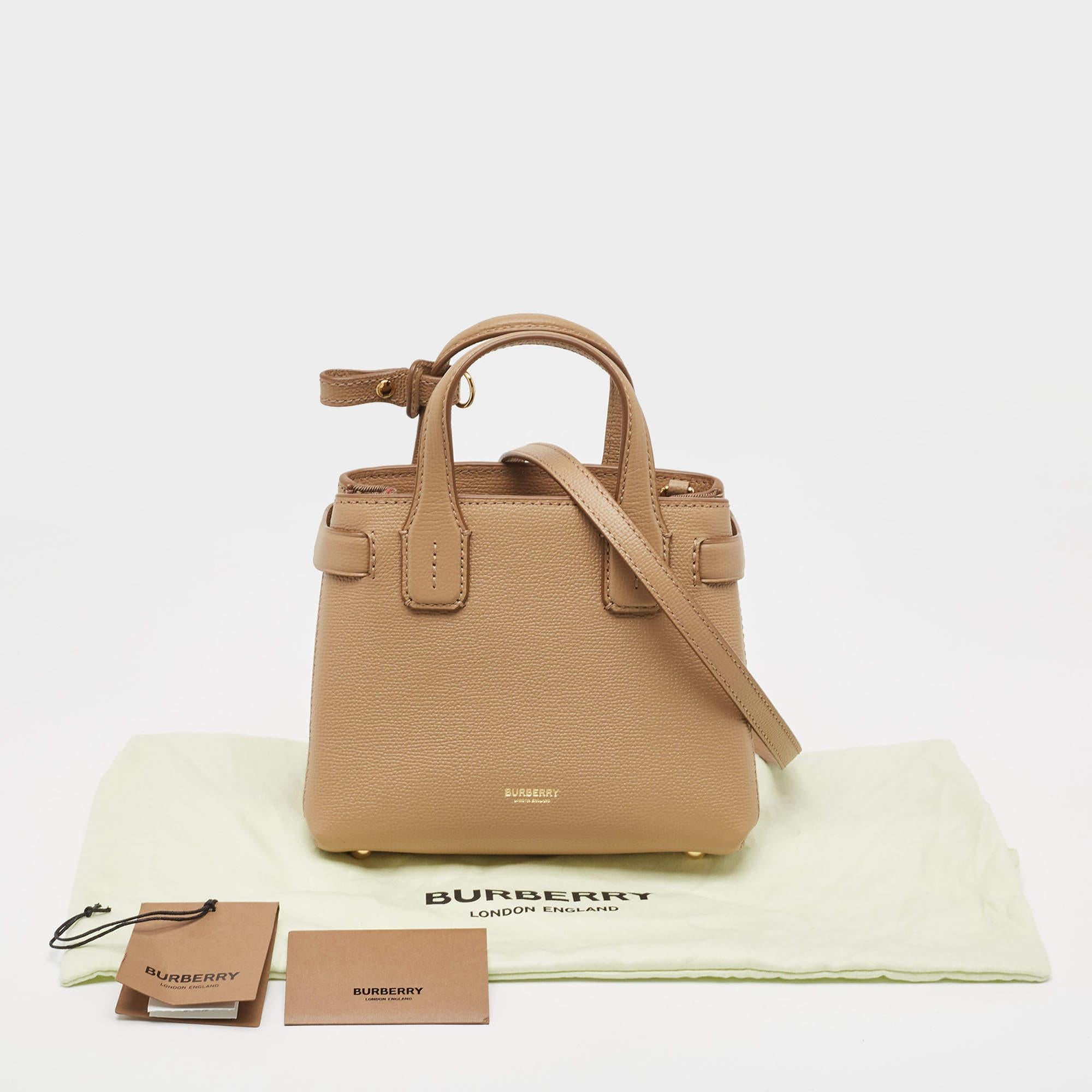 Women's Burberry Brown/Beige Leather and House Check Canvas Baby Banner Tote