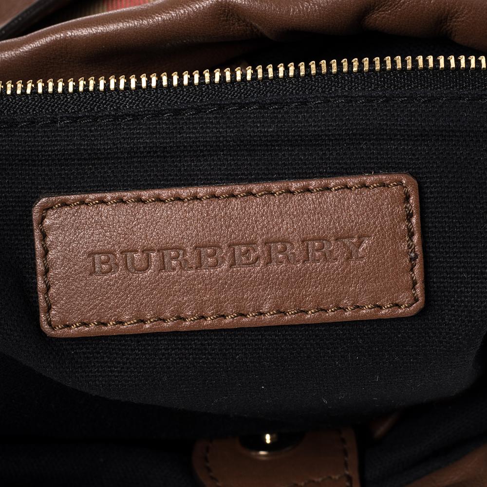 Burberry Brown/Beige Leather and House Check Canvas Shoulder Bag 4