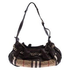 Burberry Brown/Beige Leather and Quilted House Check Margaret Shoulder Bag