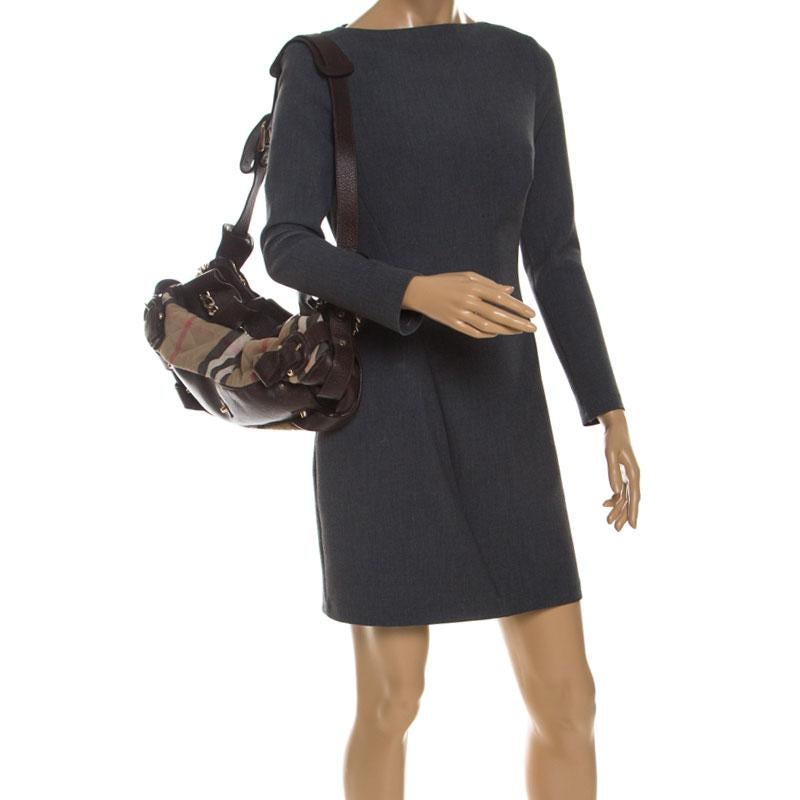 Nero Borsa a tracolla Burberry Margaret Brown/Beige in pelle e House Check trapuntato