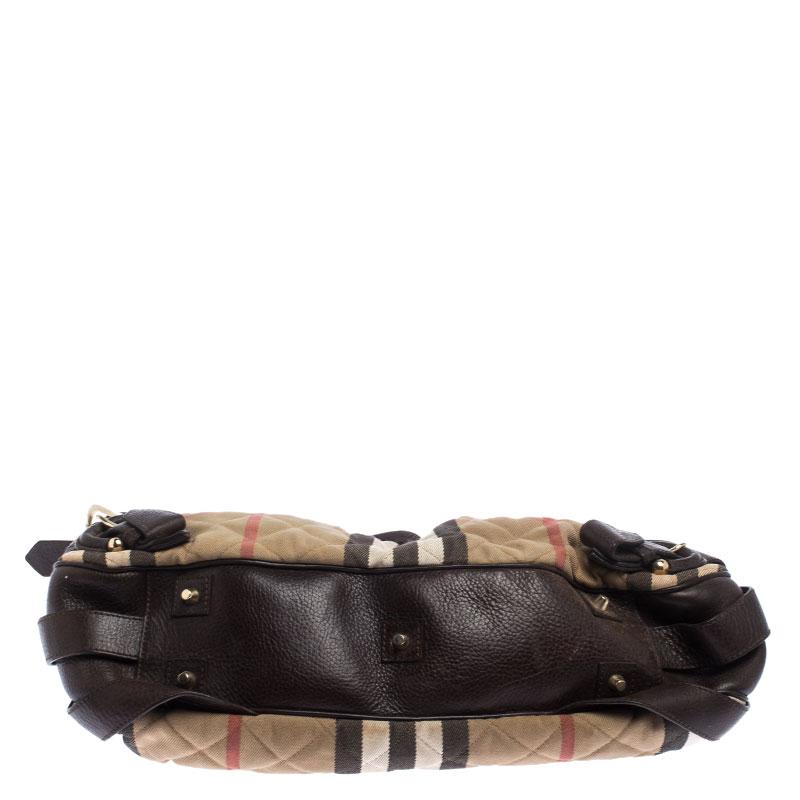 Donna Borsa a tracolla Burberry Margaret Brown/Beige in pelle e House Check trapuntato