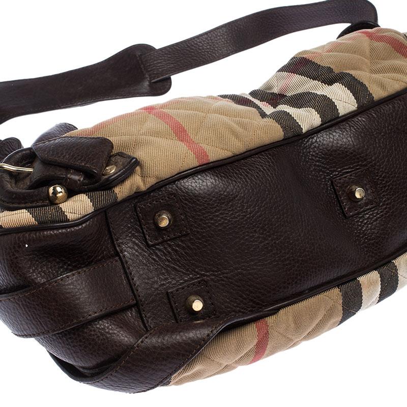Borsa a tracolla Burberry Margaret Brown/Beige in pelle e House Check trapuntato 2