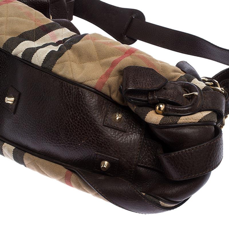 Borsa a tracolla Burberry Margaret Brown/Beige in pelle e House Check trapuntato 3