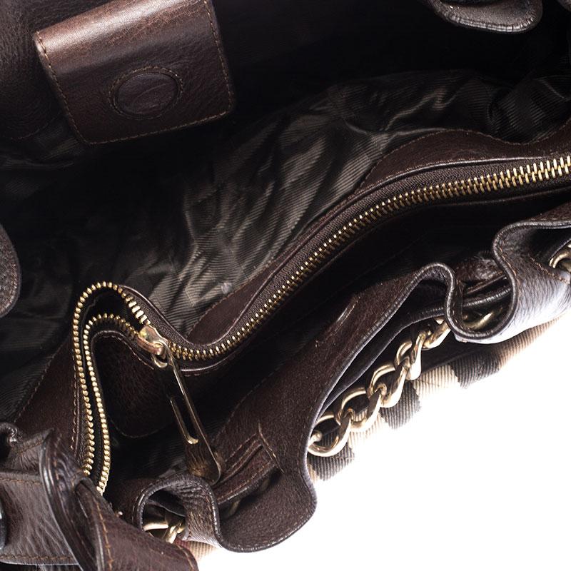 Borsa a tracolla Burberry Margaret Brown/Beige in pelle e House Check trapuntato 4