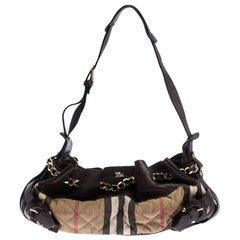 Borsa a tracolla Burberry Margaret Brown/Beige in pelle e House Check trapuntato