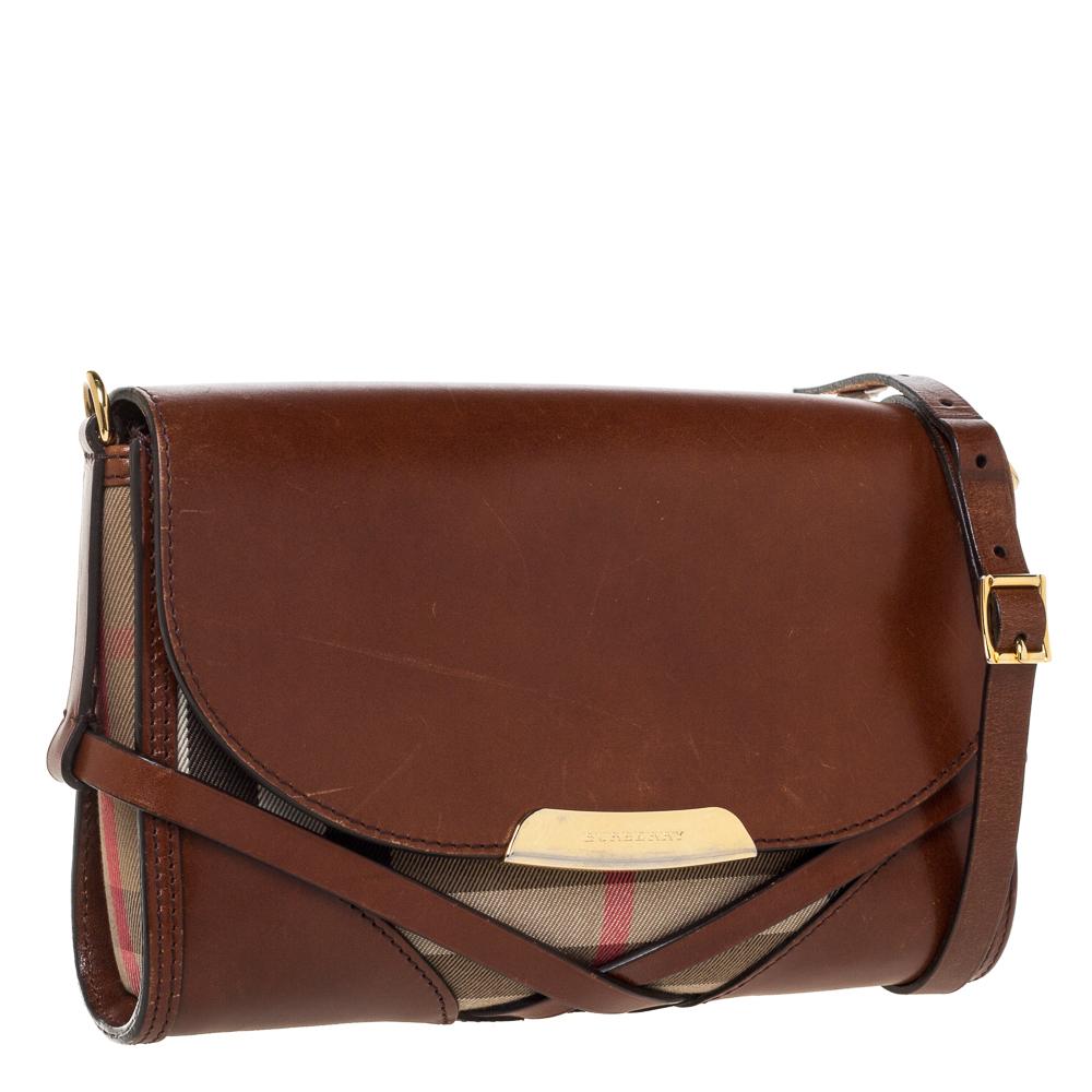 Women's Burberry Brown/Beige Nova Check Canvas and Leather Abbott Shoulder Bag