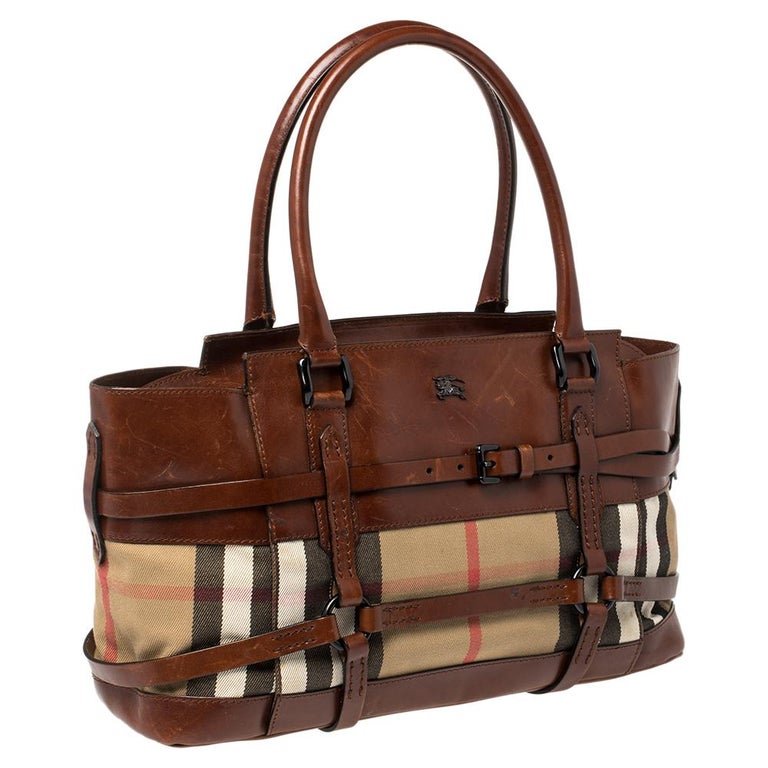 Burberry Brown Beige Nova Check Canvas And Leather Belted Tote At 1stdibs Burberry Nova Check
