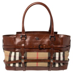 Burberry Brown/Beige Nova Check Canvas and Leather Belted Tote
