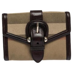 Burberry Brown/Beige Nova Check Canvas and Leather Buckle Compact Wallet