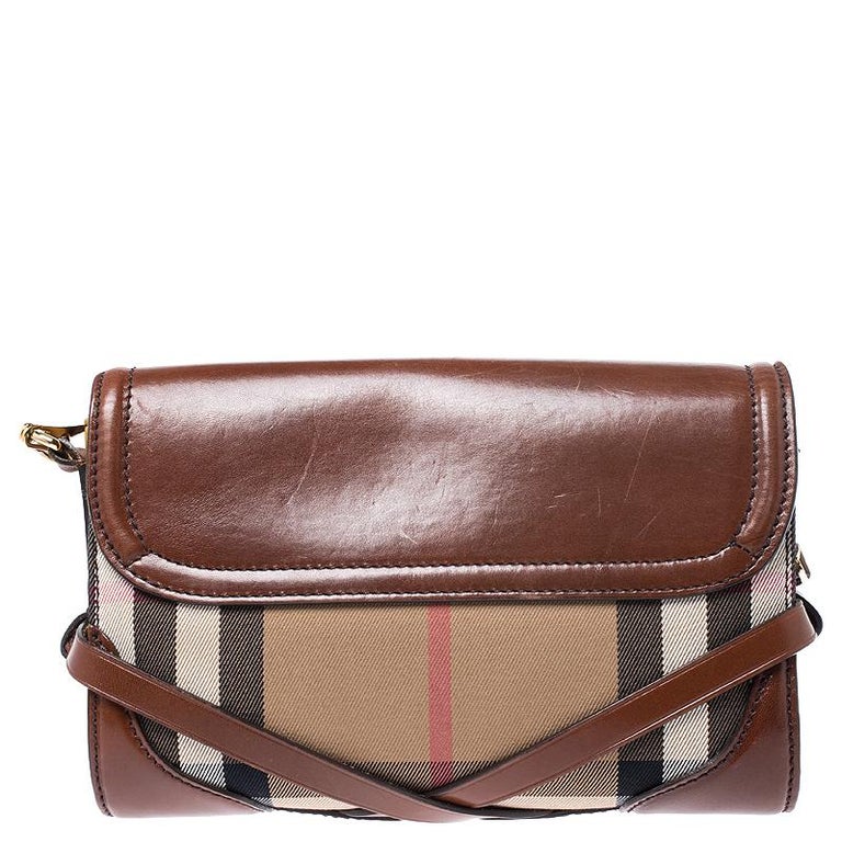 Burberry Brown/Beige Nova Check Fabric and Leather Abbott Crossbody Bag ...