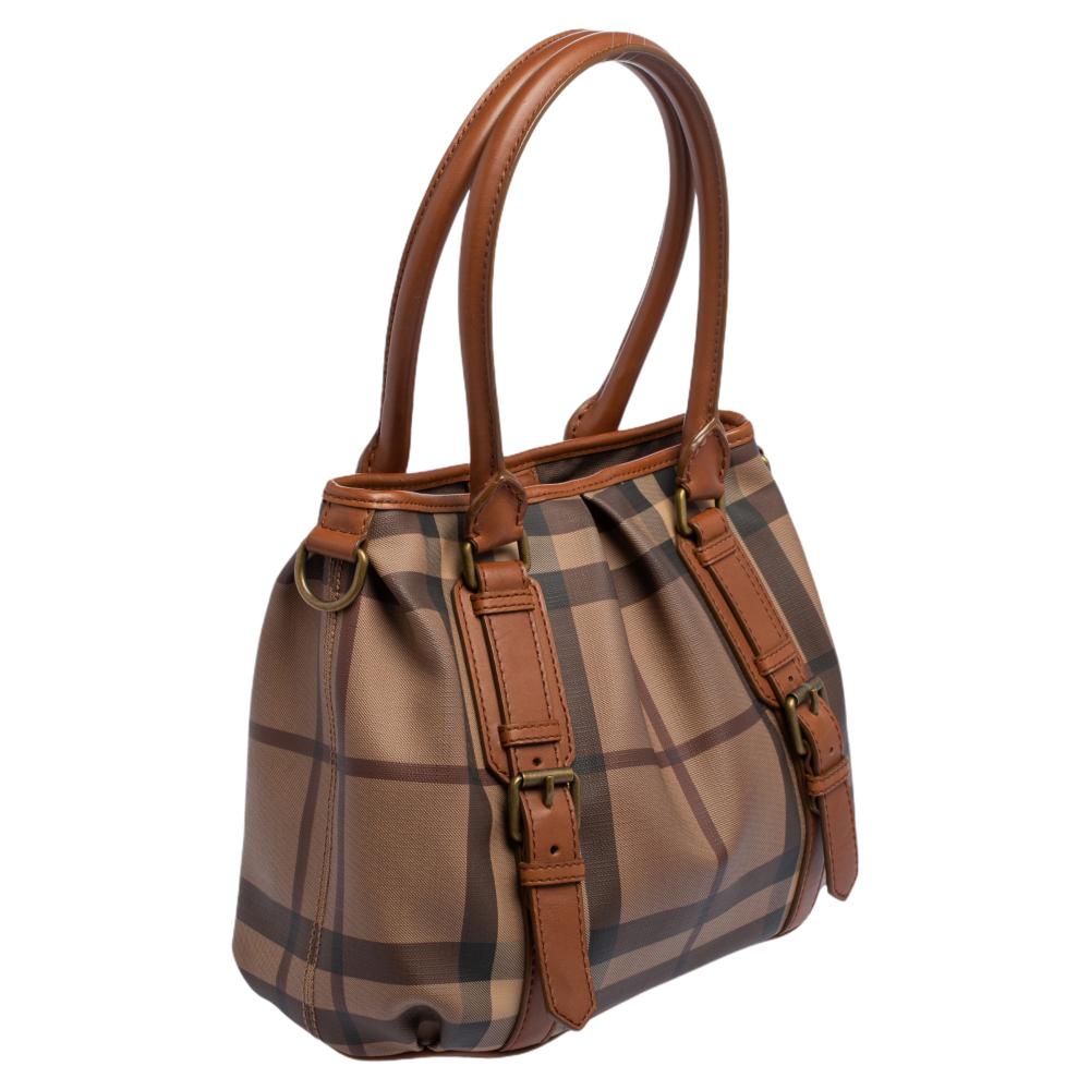 Women's Burberry Brown/Beige Smoke Check PVC and Leather Northfield Tote