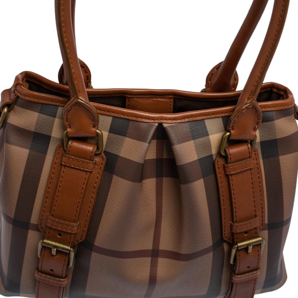 Burberry Brown/Beige Smoke Check PVC and Leather Northfield Tote 4