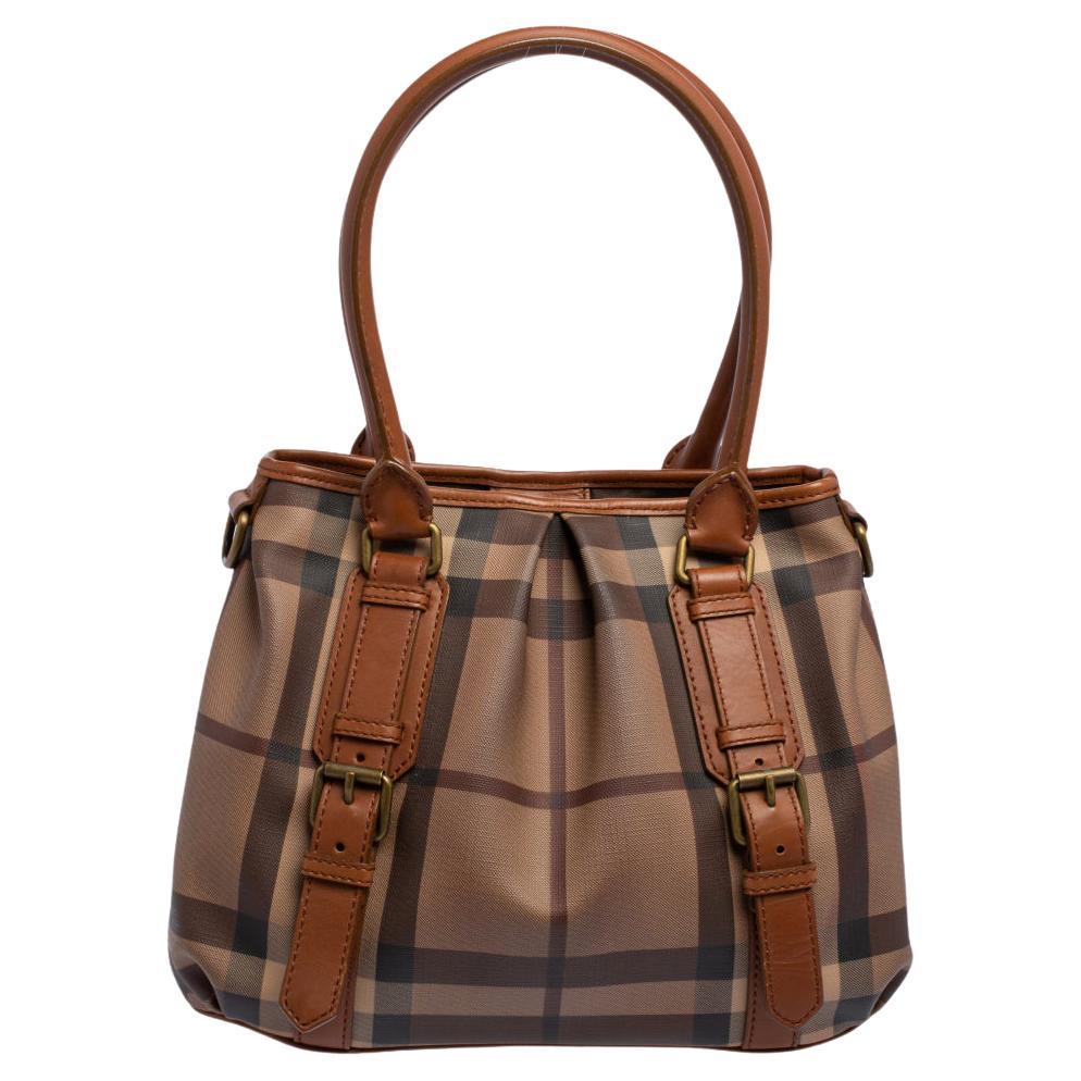 Burberry Brown/Beige Smoke Check PVC and Leather Northfield Tote