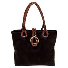 Burberry Brown/Beige Suede, Canvas and Leather Braided Handle Tote