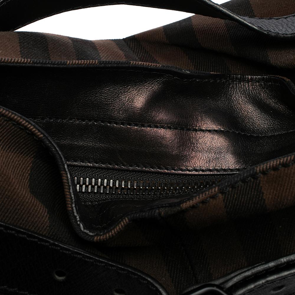 Burberry Brown/Black Check Canvas and Leather Buckle Hobo 7