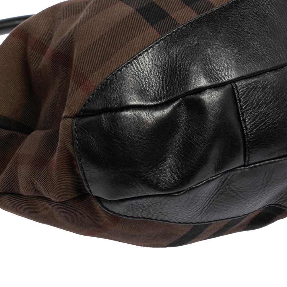 Burberry Brown/Black Check Canvas and Leather Buckle Hobo 5