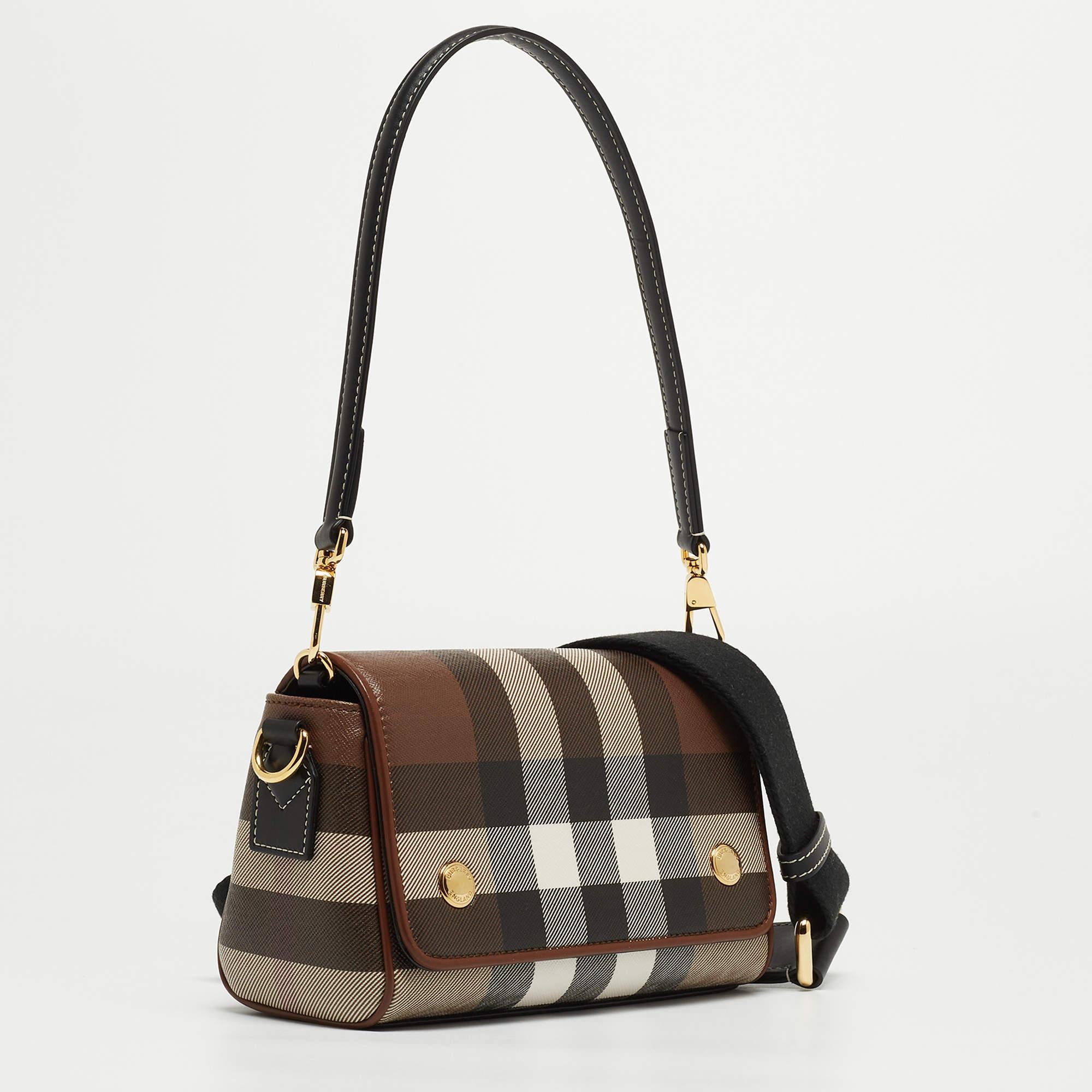 Women's Burberry Brown/Black Check Coated Canvas and Leather Dorset Shoulder Bag