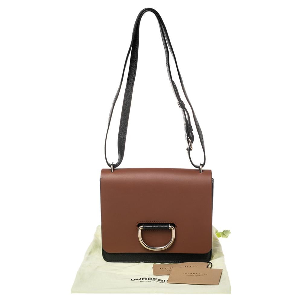 Burberry Brown/Black Leather Small D-Ring Shoulder Bag For Sale 8