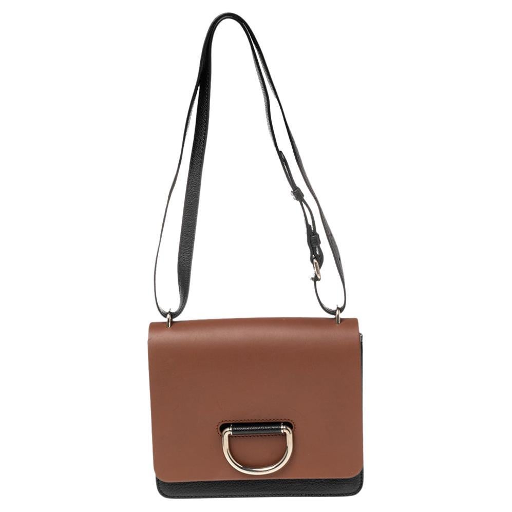 Burberry Brown/Black Leather Small D-Ring Shoulder Bag For Sale