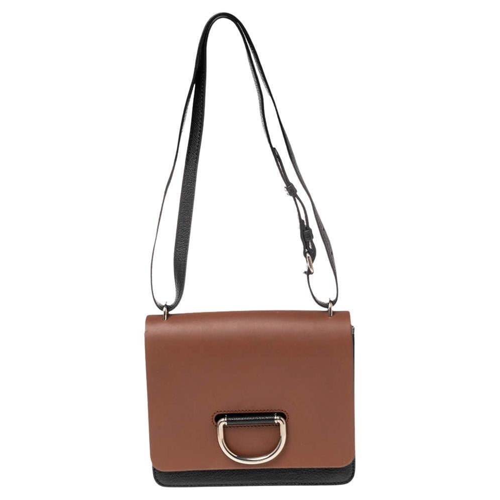Burberry Brown/Black Leather Small D-Ring Shoulder Bag For Sale